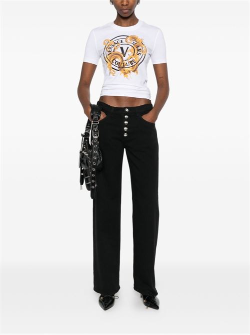 T-shirt donna maniche corte con stampa Versace jeans Couture | 80HAHE01CJ02EG03